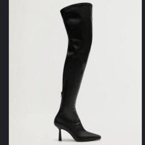 Mango black leather sock boots
